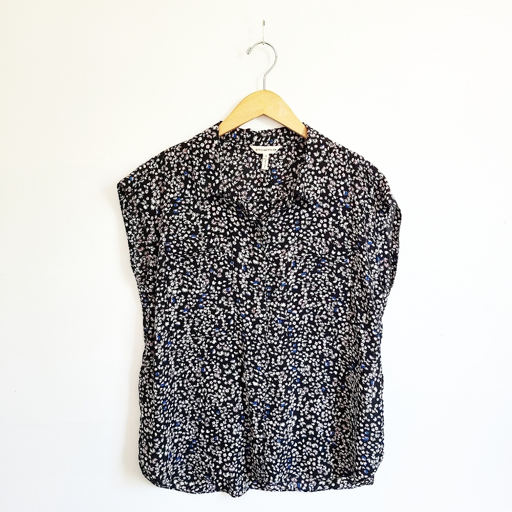 Rebecca TaylorBlack Floral Cap Sleeve Blouse | 10